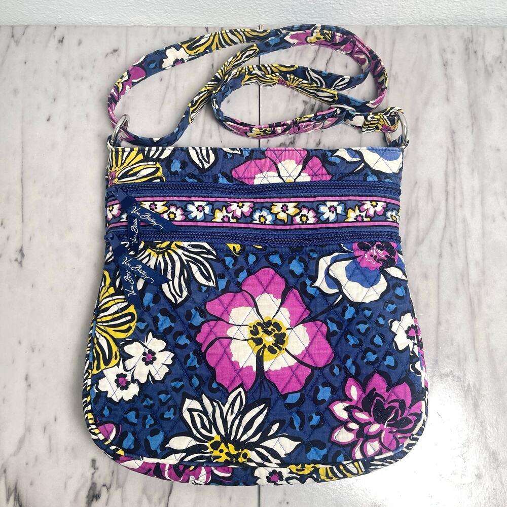 Vera Bradley Quilted African Violet Crossbody Floral Leopard Print Triple Zipper